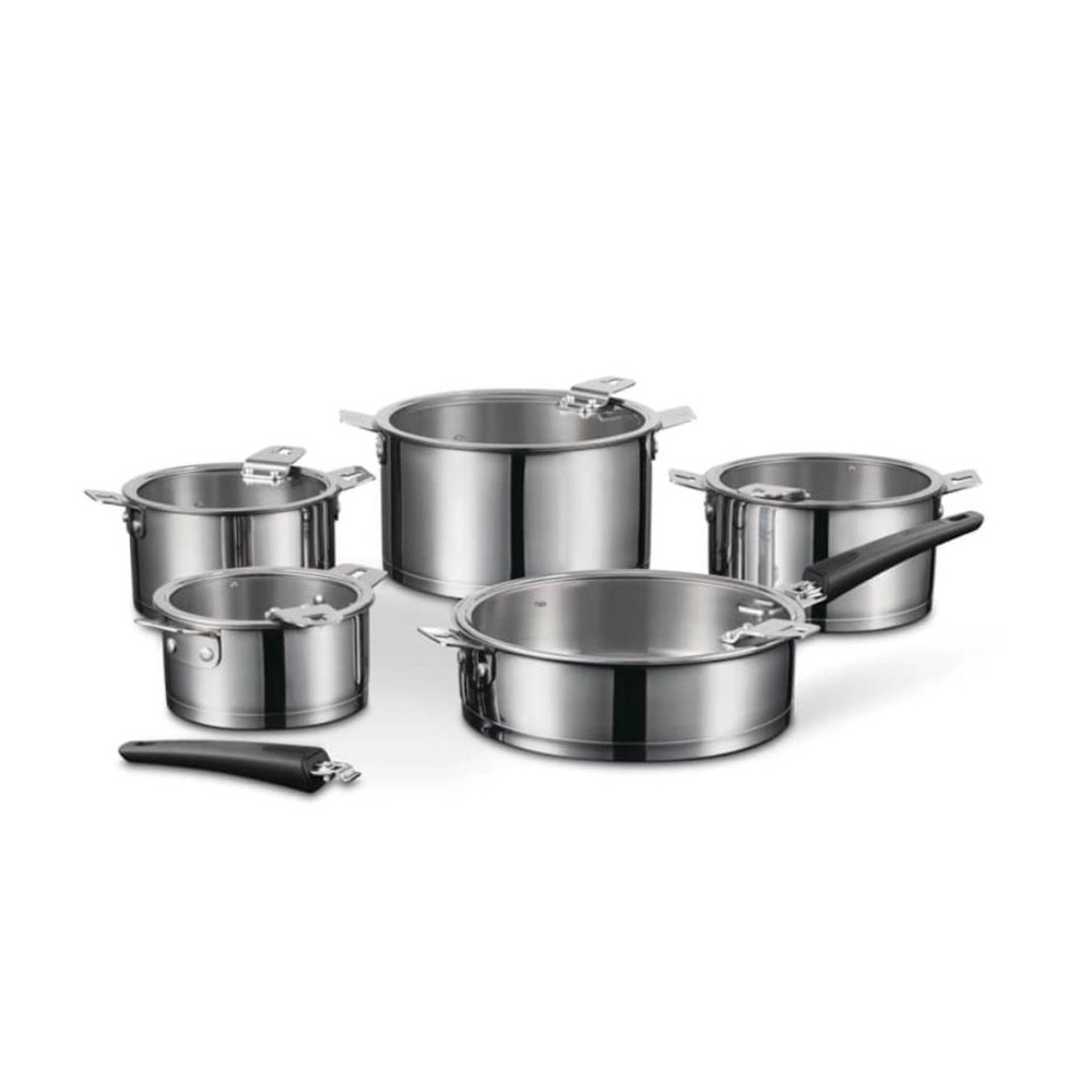 T-lock cooker set w/Detachable handles, Stainless steel, 14-pc